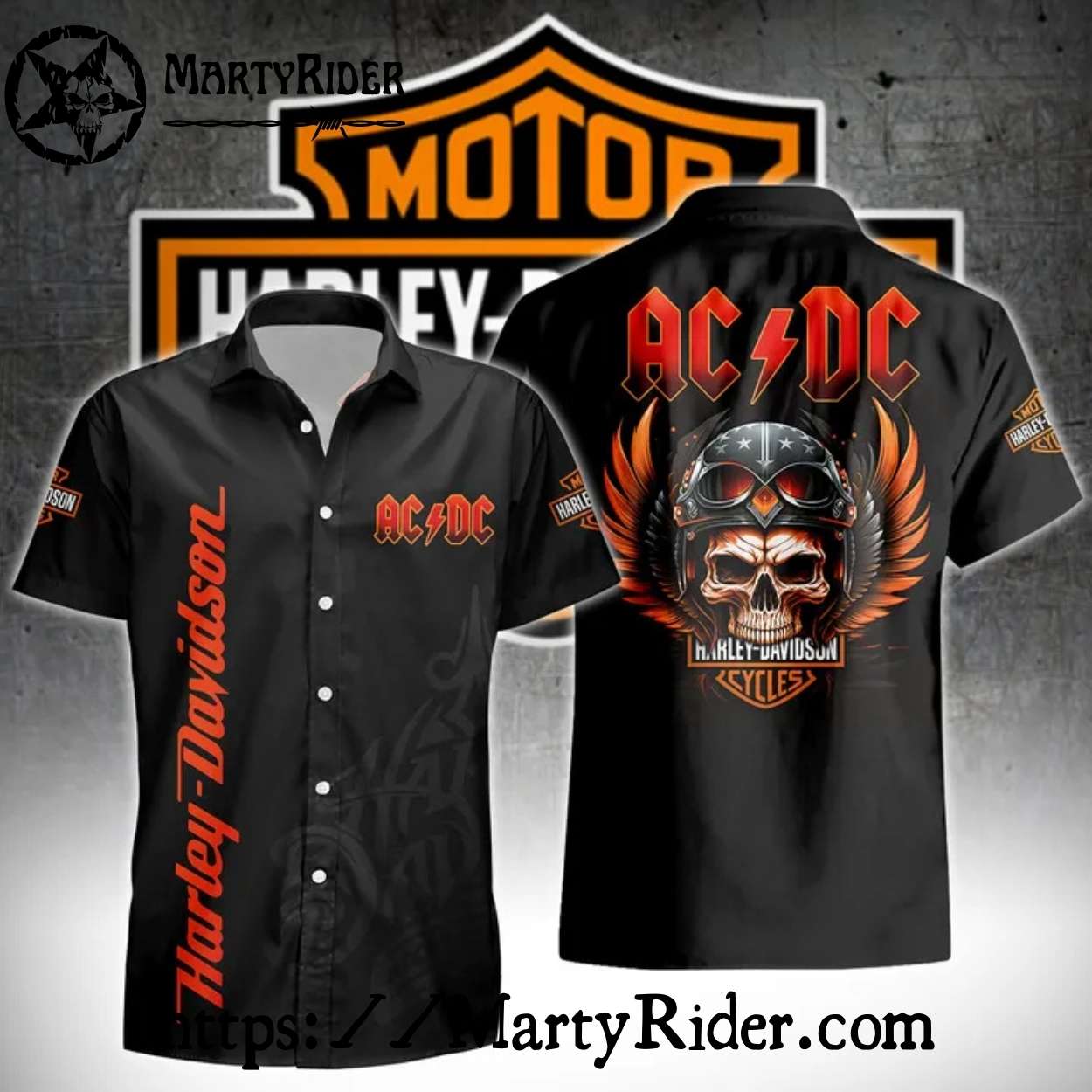 ACDC Skull Wings Harley Davidson Hawaiian Shirt ACDC Skull Wings Harley Davidson Hawaiian Shirt