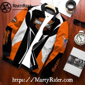 Abstract Slash bomber jacket harley davidson white orange black