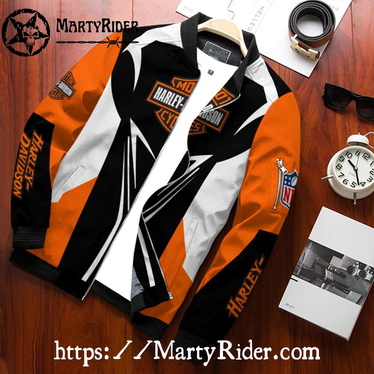 Abstract Slash bomber jacket harley davidson white orange black Abstract Slash bomber jacket harley davidson white orange black
