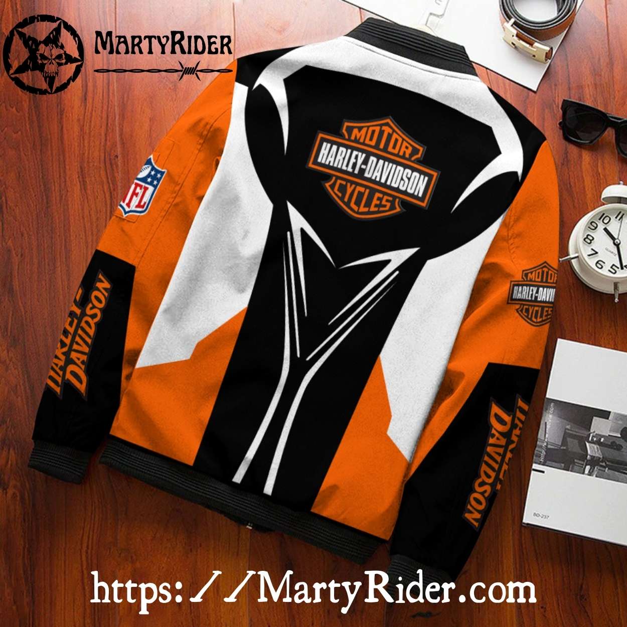 Abstract Slash bomber jacket harley davidson white orange black Abstract Slash bomber jacket harley davidson white orange black