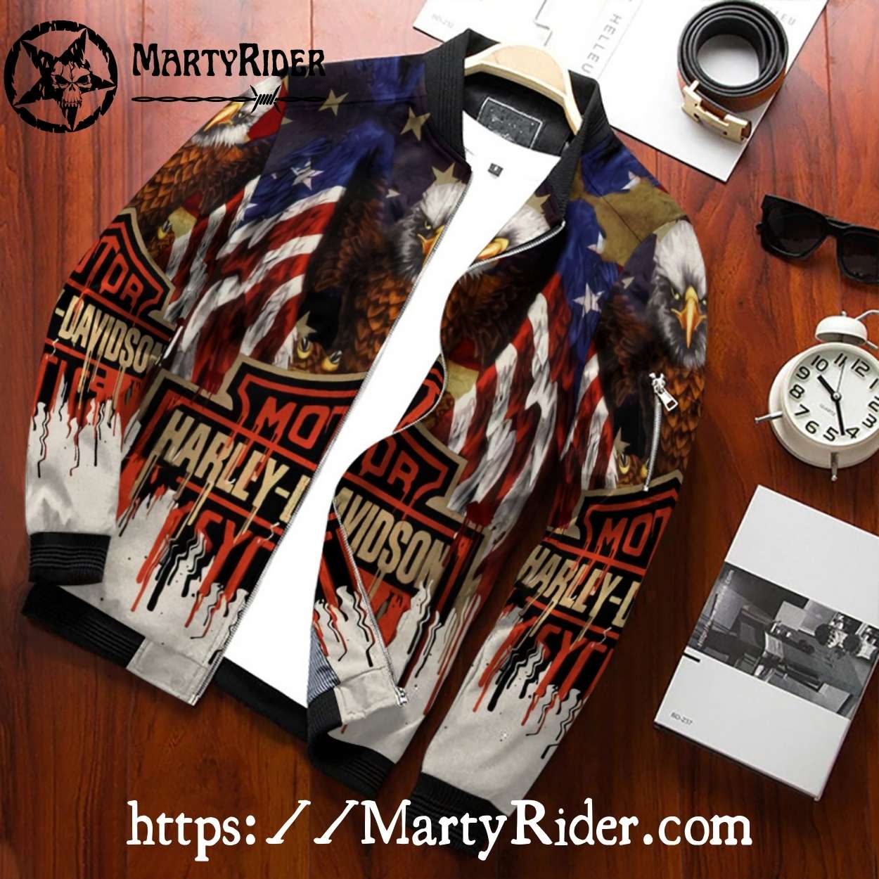 American Eagle Flag Harley Davidson Bomber Jacket Vintage Style American Eagle Flag Harley Davidson Bomber Jacket Vintage Style