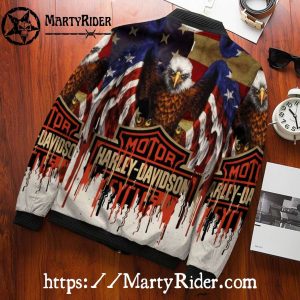 American Eagle Flag Harley Davidson Bomber Jacket Vintage Style