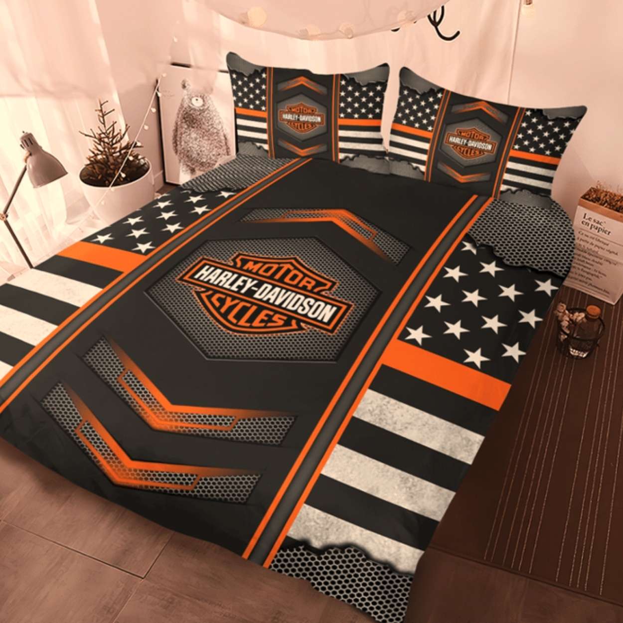 American Flag Grid Harley Davidson Bedding Set American Flag Grid Harley Davidson Bedding Set