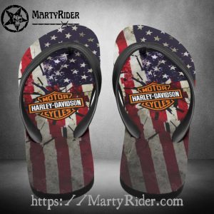 American Flag Harley Davidson Flip Flops Distressed