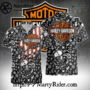 American Flag Paisley Skull Harley Davidson Aloha Shirt