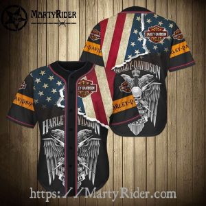 American Flag Ripped Style Harley Davidson Baseball Shirt