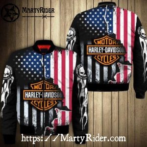 American Flag Skull Harley Davidson Bomber Jacket