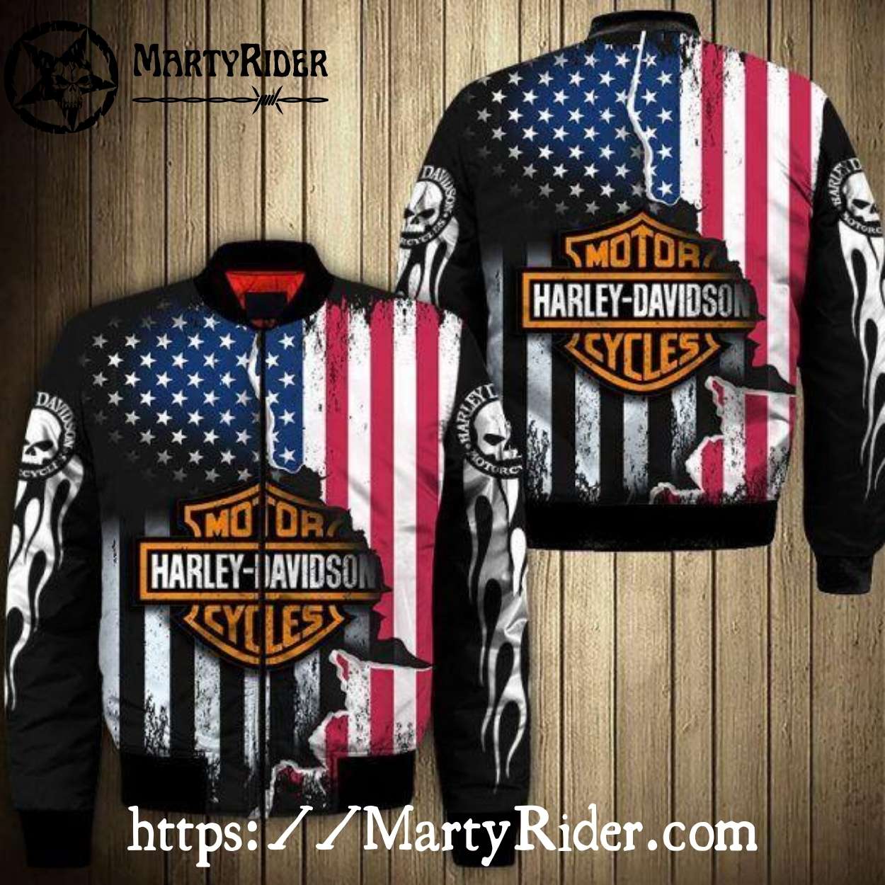 American Flag Skull Harley Davidson Bomber Jacket American Flag Skull Harley Davidson Bomber Jacket
