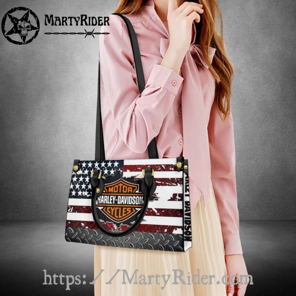 American Flag Tear Harley Davidson Leather Handbag