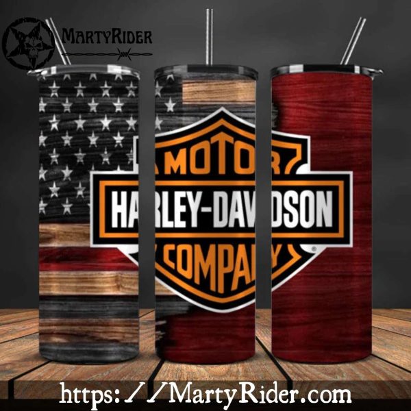 American Flag Wood Grain Harley Davidson Tumblers 20oz