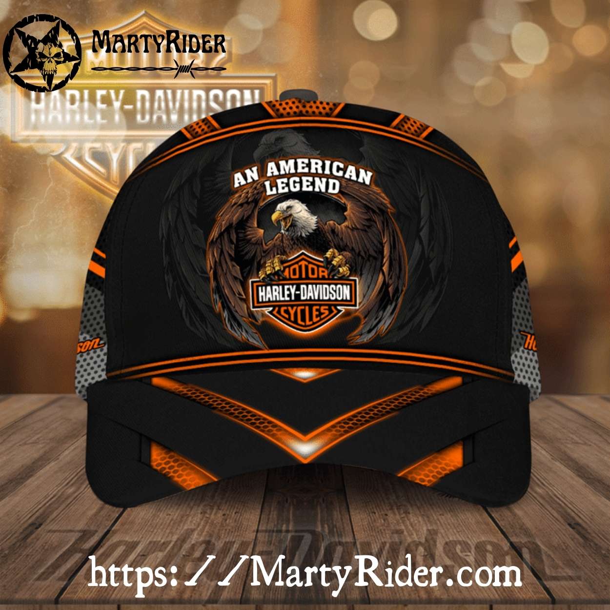American Legend Eagle Harley Davidson Caps – Orange Design American Legend Eagle Harley Davidson Caps – Orange Design