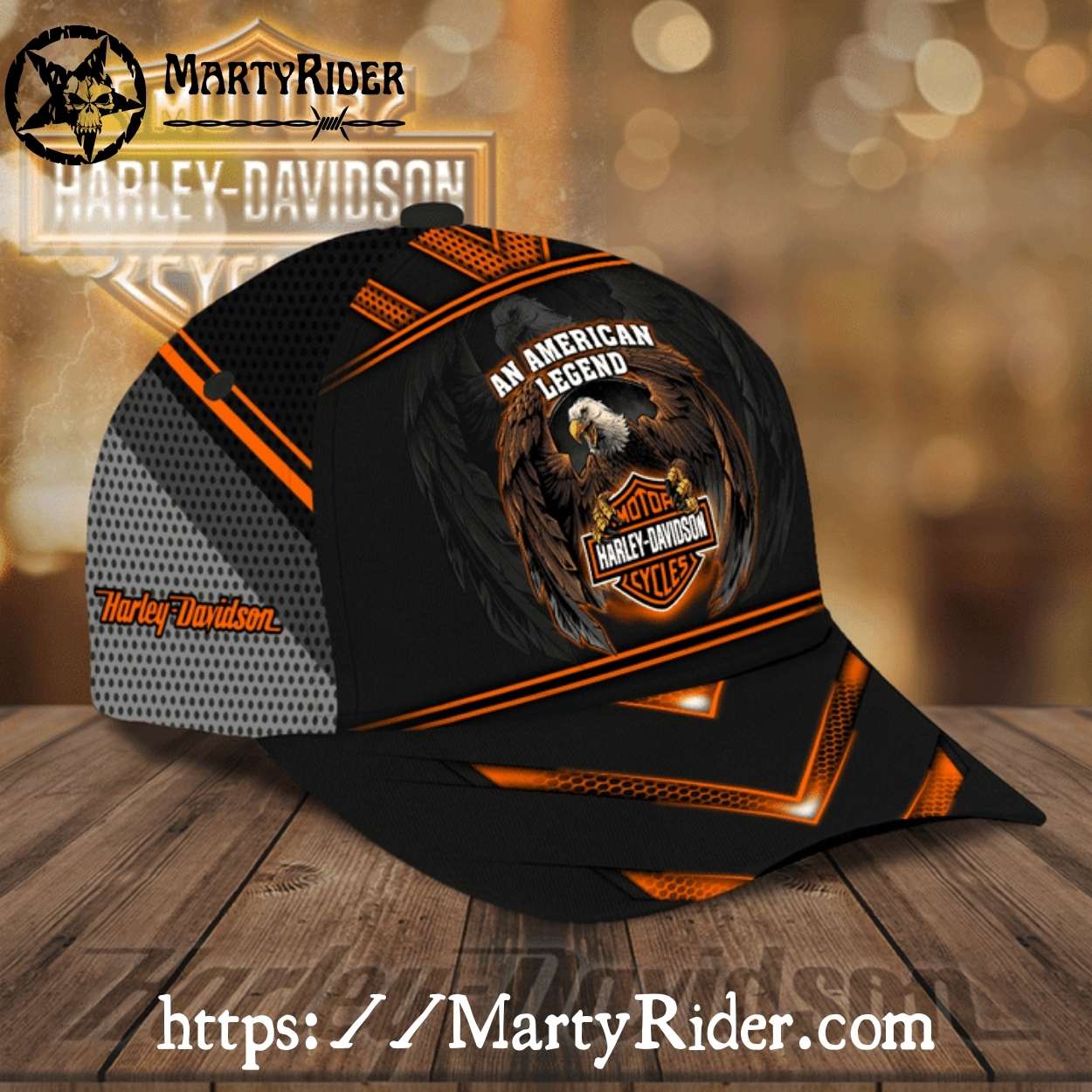 American Legend Eagle Harley Davidson Caps – Orange Design American Legend Eagle Harley Davidson Caps – Orange Design