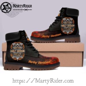 Antique Badge Harley Davidson Mens Riding Flame Boots