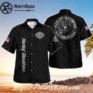 Aqua Coastal Garage Harley Davidson Hawaiian Shirt