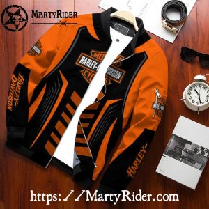 Arrow Pattern harley davidson Bomber Jackets orange black