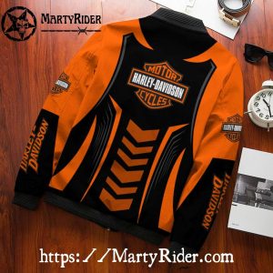 Arrow Pattern harley davidson Bomber Jackets orange black