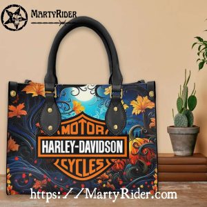 Autumn Moon Floral Harley Davidson Leather Lady Purse