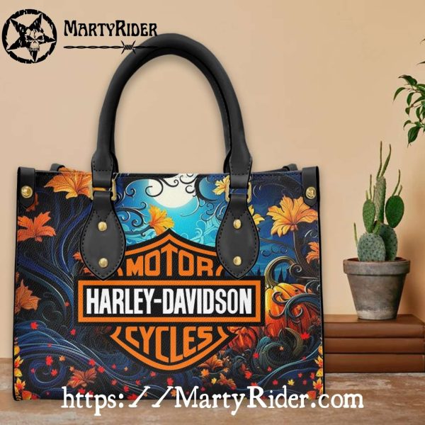 Autumn Moon Floral Harley Davidson Leather Lady Purse