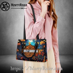 Autumn Moon Floral Harley Davidson Leather Lady Purse