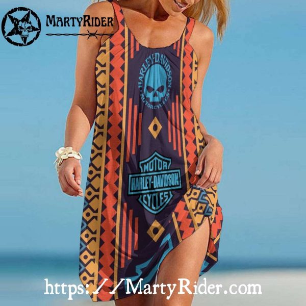 Aztec Skull Harley Davidson Beach Dress Tribal Spirit