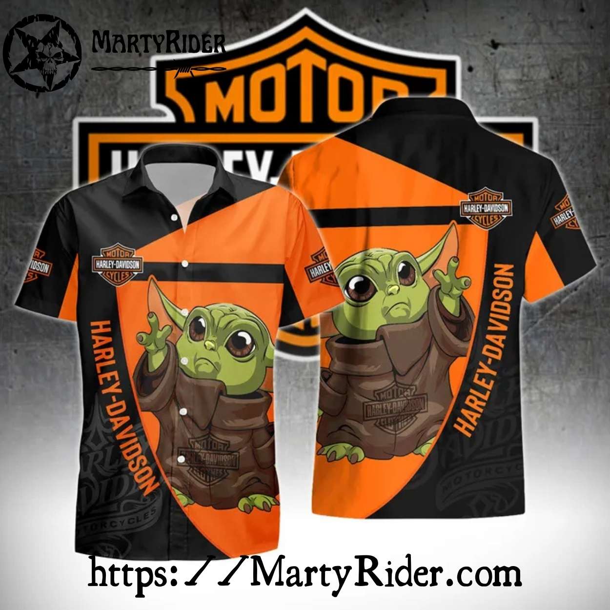 Baby Yoda Orange Black Harley Davidson Hawaiian Shirt Baby Yoda Orange Black Harley Davidson Hawaiian Shirt