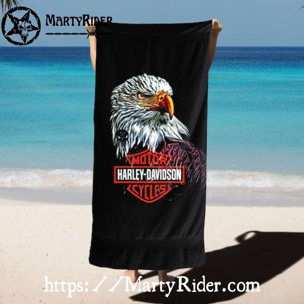Bald Eagle Emblem Harley Davidson Beach Towels Bald Eagle Emblem Harley Davidson Beach Towels