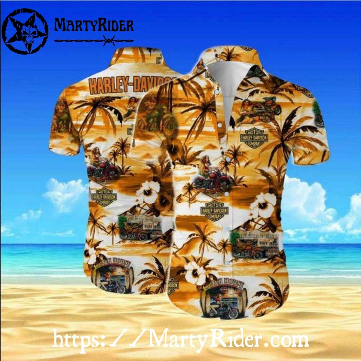 Beach Riders And RV Harley Davidson Aloha Shirt Orange Beach Riders And RV Harley Davidson Aloha Shirt Orange