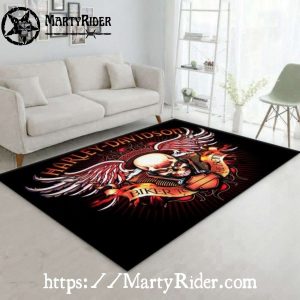 Biker Skull Flames Banner Harley Davidson Rugs