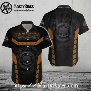 Black And Bronze Skull Badge Harley-Davidson Hawaiian Shirt