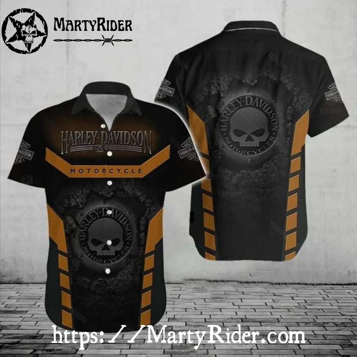 Black And Bronze Skull Badge Harley-Davidson Hawaiian Shirt Black And Bronze Skull Badge Harley-Davidson Hawaiian Shirt