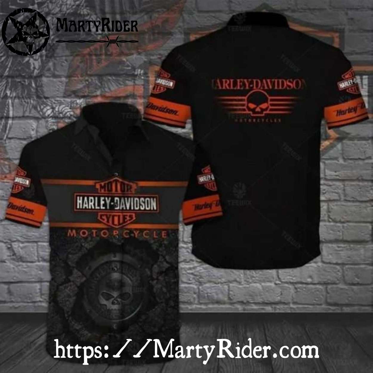 Black And Orange Skull Gear Harley Davidson Aloha Shirt Black And Orange Skull Gear Harley Davidson Aloha Shirt