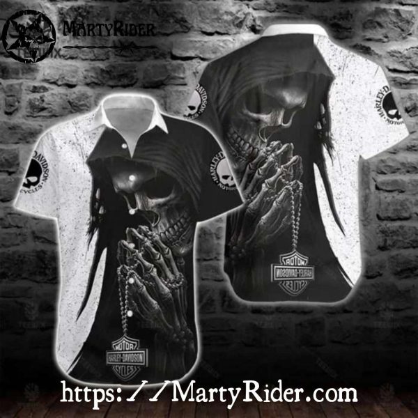 Black And White Reaper Harley Davidson Hawaiian Shirt Praying