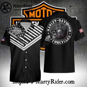 Black And White Skull Eagle Harley Davidson Aloha Shirt