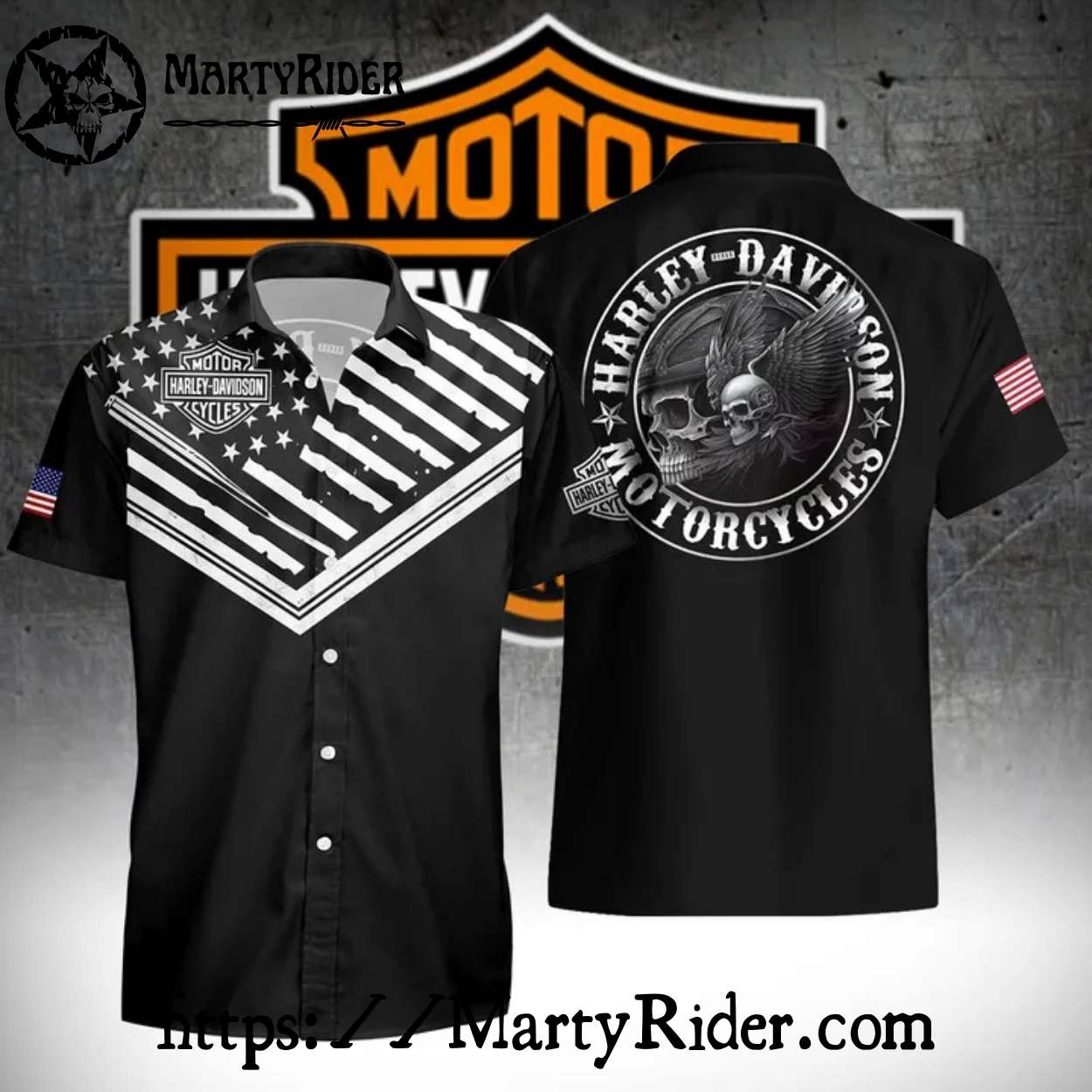 Black And White Skull Eagle Harley Davidson Aloha Shirt Black And White Skull Eagle Harley Davidson Aloha Shirt