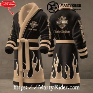 Black Beige Flame Harley Davidson Bathrobes Retro Rider