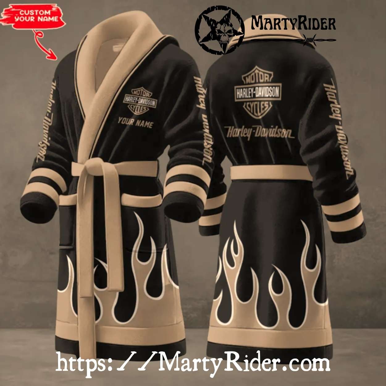 Black Beige Flame Harley Davidson Bathrobes Retro Rider Black Beige Flame Harley Davidson Bathrobes Retro Rider