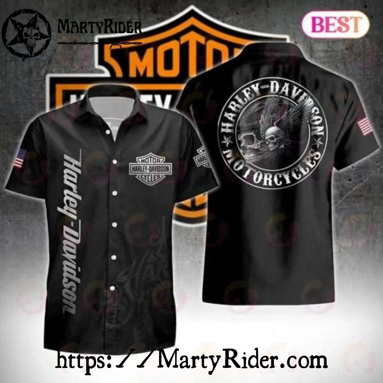 Black Classic Harley Davidson Hawaiian Shirt With Skull Seal Black Classic Harley Davidson Hawaiian Shirt With Skull Seal