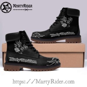 Black Flame Outline Harley Davidson Mens Riding Boots