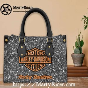 Black Glitter Orange Logo Harley Davidson Leather Bags