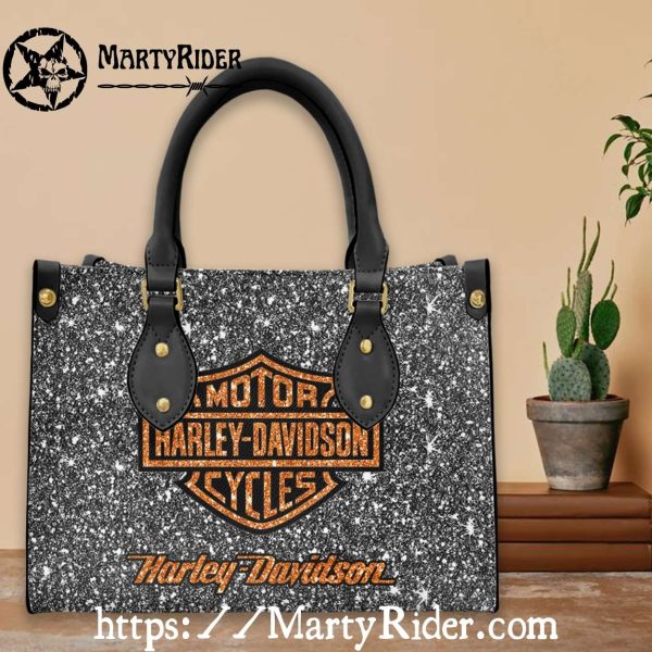 Black Glitter Orange Logo Harley Davidson Leather Bags