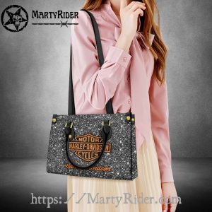 Black Glitter Orange Logo Harley Davidson Leather Bags