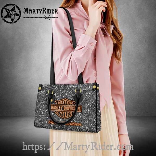 Black Glitter Orange Logo Harley Davidson Leather Bags