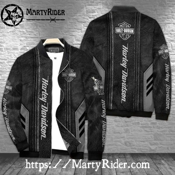 Black Leather Harley Davidson Bomber Jackets bomber harley look