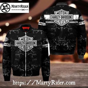 Black Marble Texture Harley Davidson Bomber Jacket