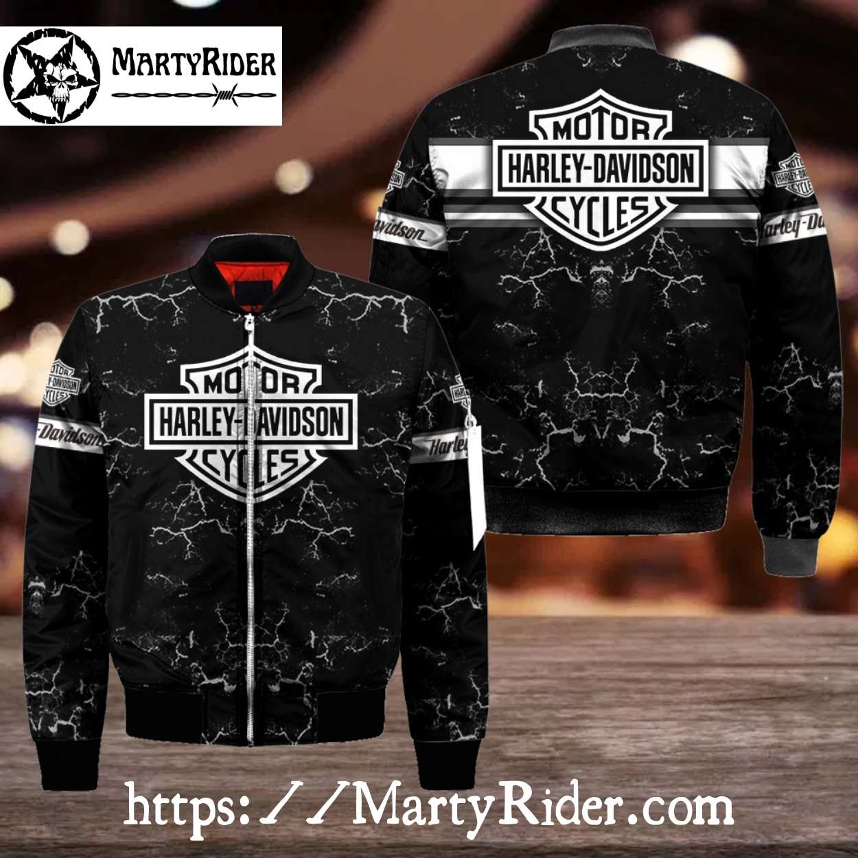 Black Marble Texture Harley Davidson Bomber Jacket Black Marble Texture Harley Davidson Bomber Jacket