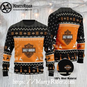 Black Orange Deer Harley Davidson Ugly Christmas Sweater
