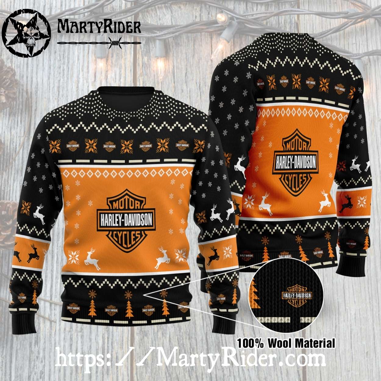 Black Orange Deer Harley Davidson Ugly Christmas Sweater Black Orange Deer Harley Davidson Ugly Christmas Sweater