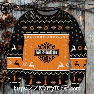 Black Orange Deer Harley Davidson Ugly Christmas Sweater