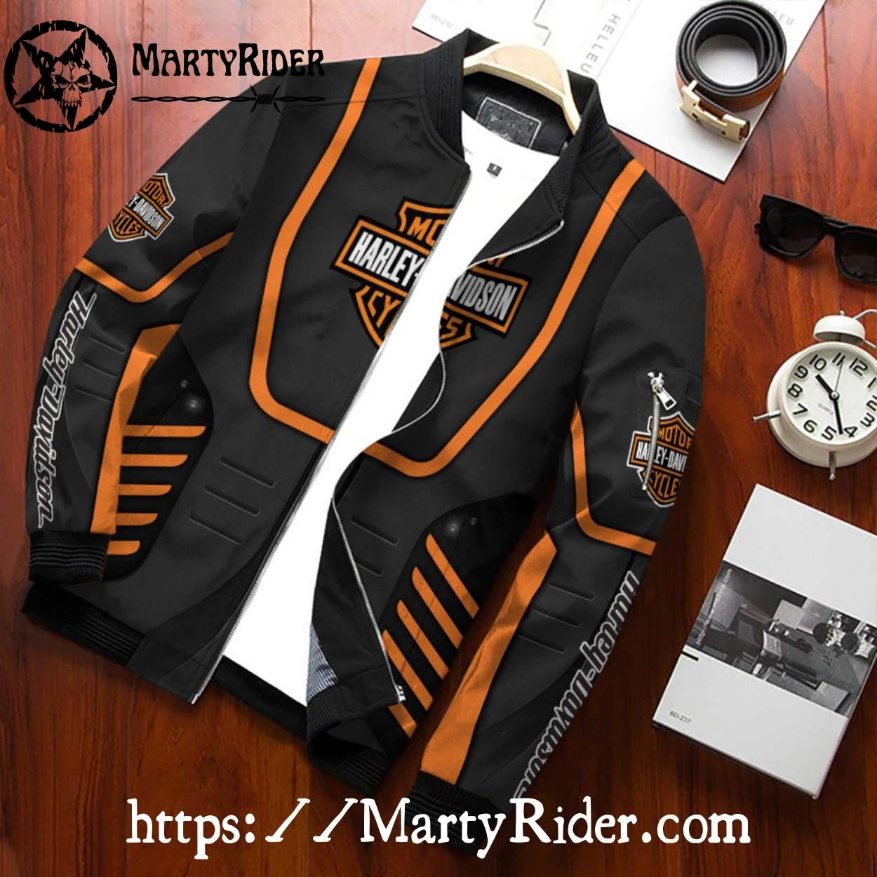 Black Orange Racing Lines bomber jacket Harley Davidson Black Orange Racing Lines bomber jacket Harley Davidson
