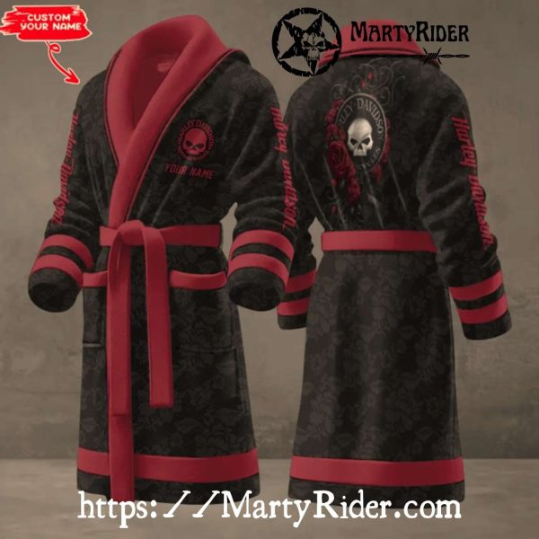 Black Red Rose Skull Harley Davidson Bathrobes Elegant